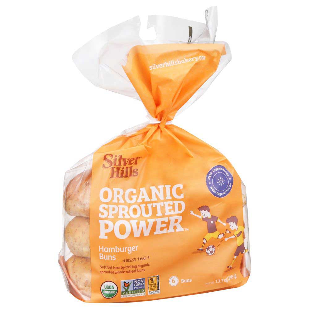 Silver Hills Organic Sprouted Whole Wheat Plain Hamburger Buns - 6/Case