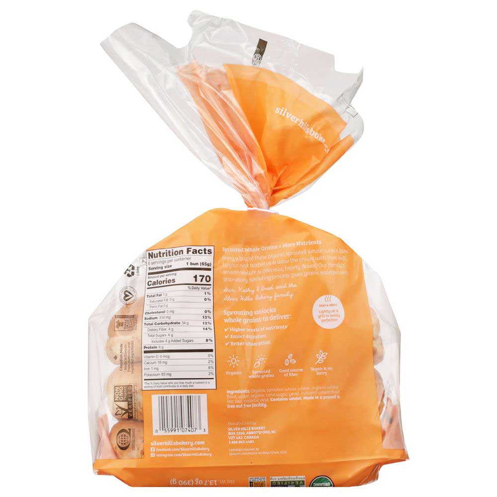 Silver Hills Organic Sprouted Whole Wheat Plain Hamburger Buns - 6/Case