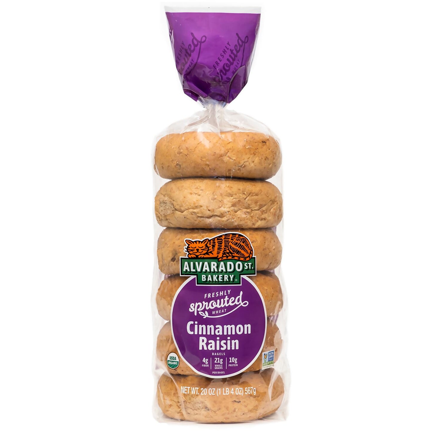 Alvarado Street Bakery Organic Sprouted Wheat Cinnamon Raisin Bagels -20 oz -each - 6/Case