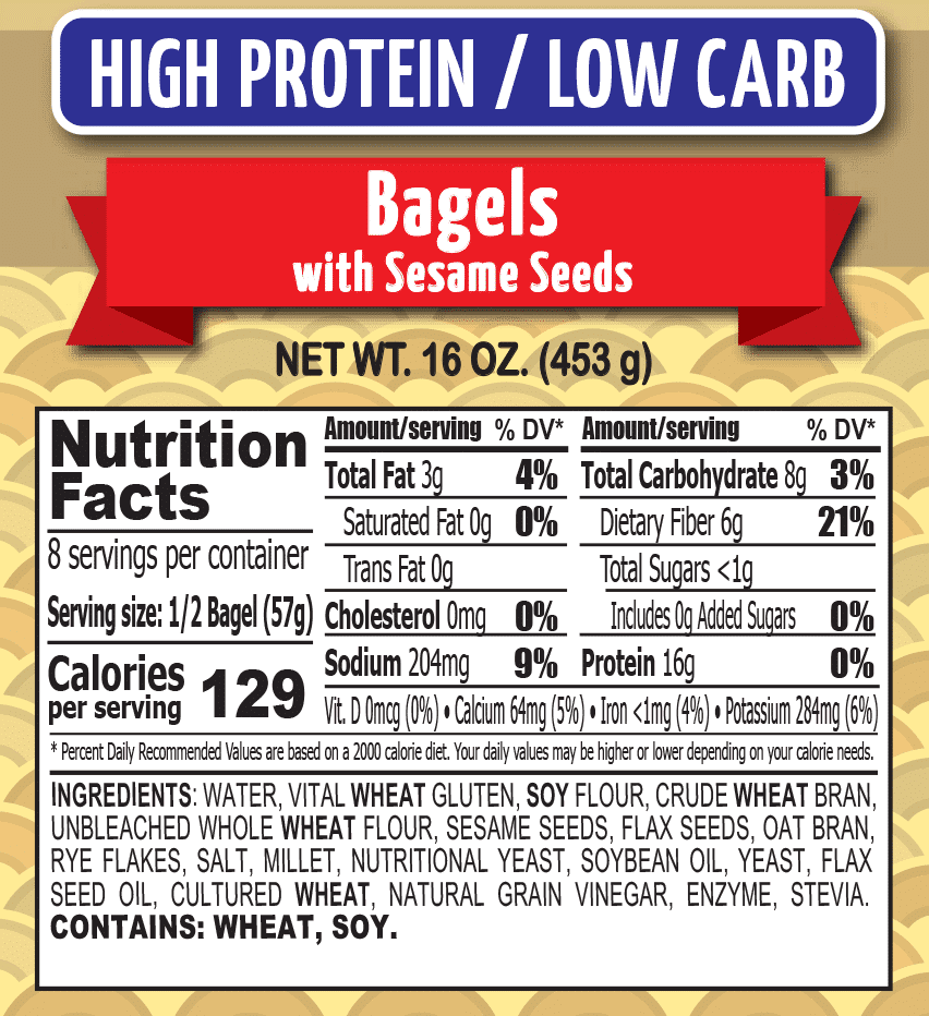 Chompie's Low Carb Sesame Bagels 2g Net Carbs per serving - 3 Bags - 12 Bagels