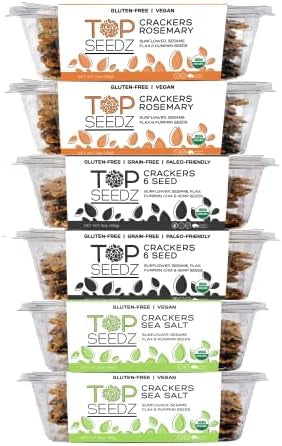 Top Seedz Certified Organic Gluten Free Sea Salt, Rosemary, & 6 Seed Crackers - 6 Pack