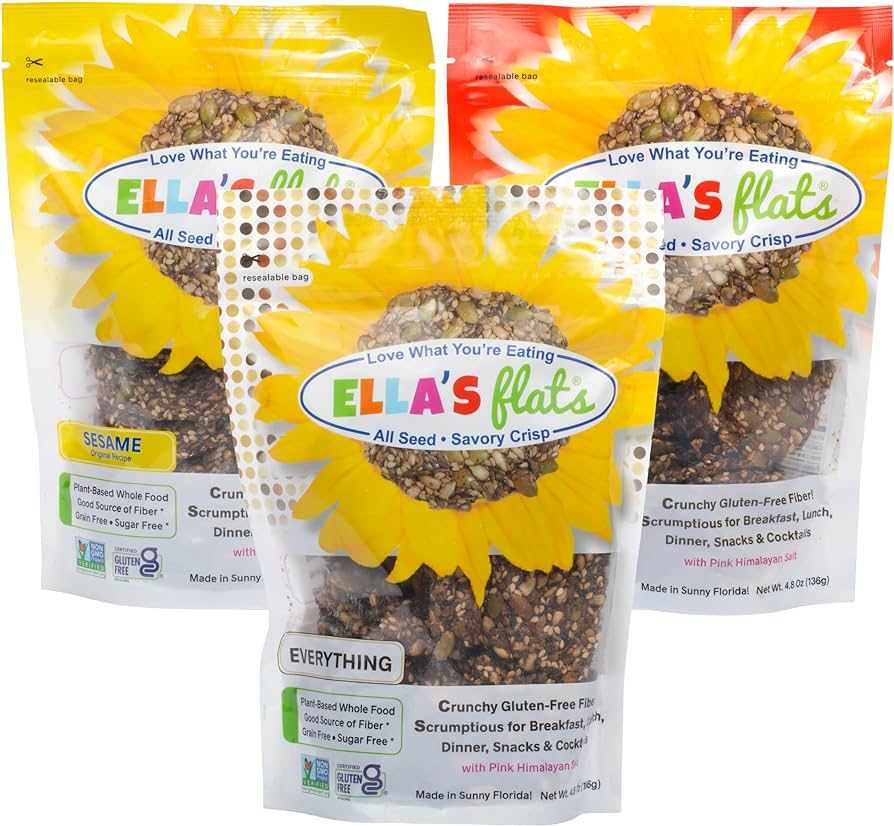 ELLA’S FLATS® All Seed Savory Crisp One of each SESAME, EVERYTHING and SPICY - Gluten Free -Pack of 3