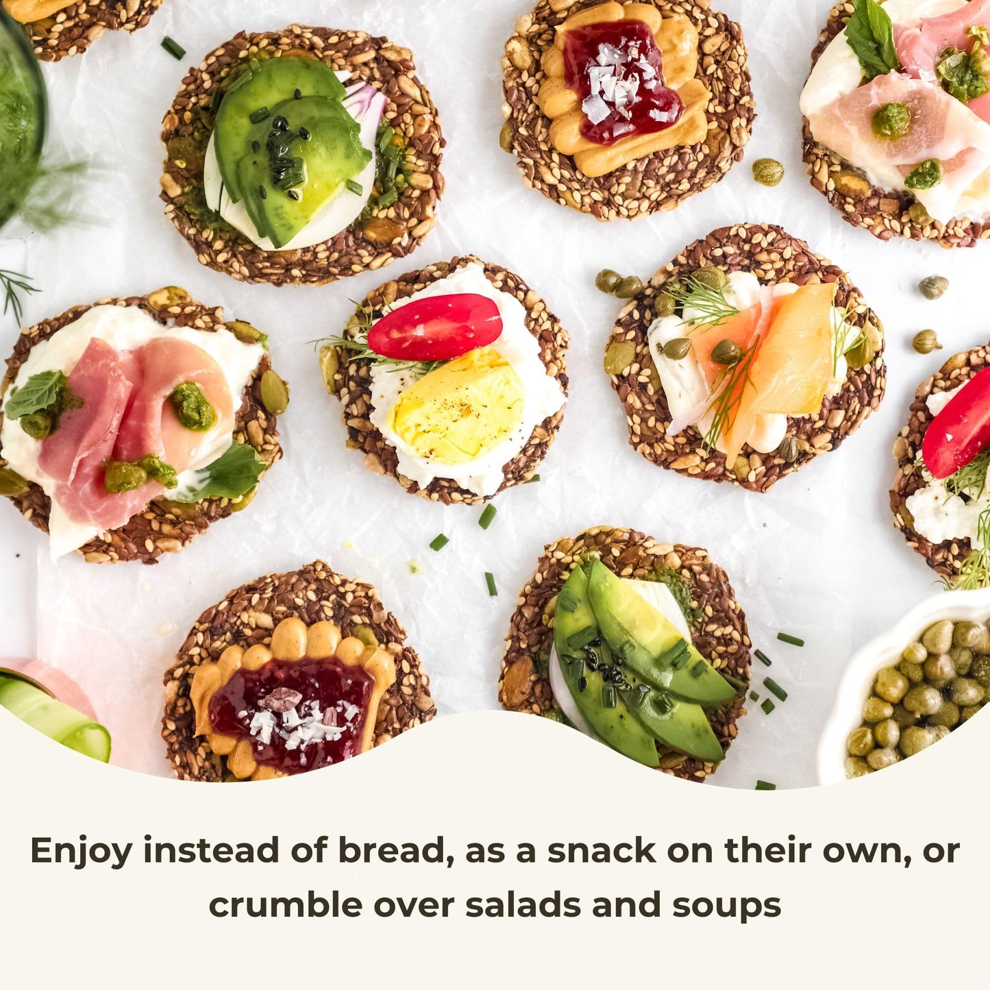 ELLA’S FLATS® All Seed Savory Crisp One of each SESAME, EVERYTHING and SPICY - Gluten Free -Pack of 3