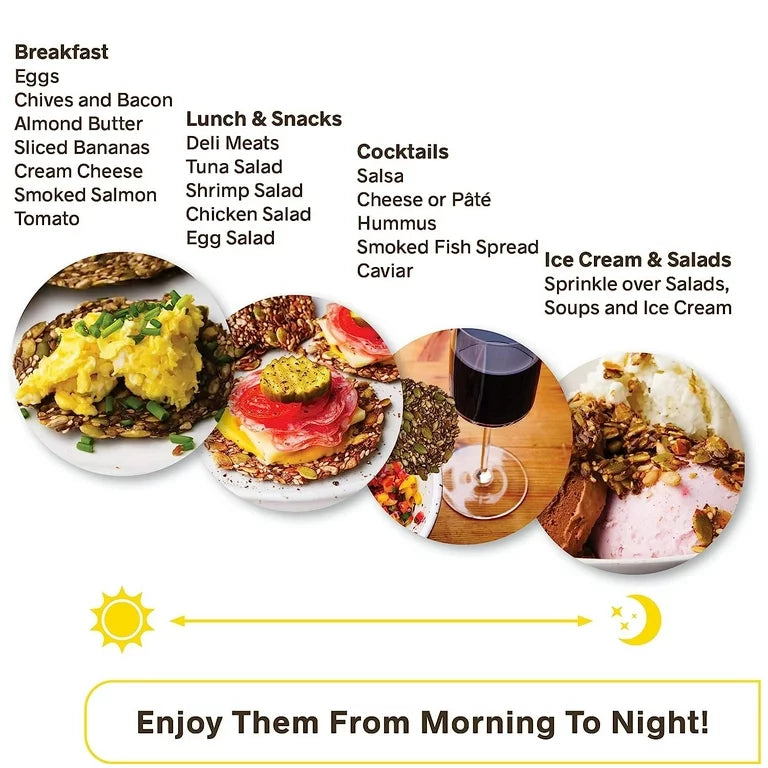 ELLA’S FLATS® All Seed Savory Crisp One of each SESAME, EVERYTHING and SPICY - Gluten Free -Pack of 3