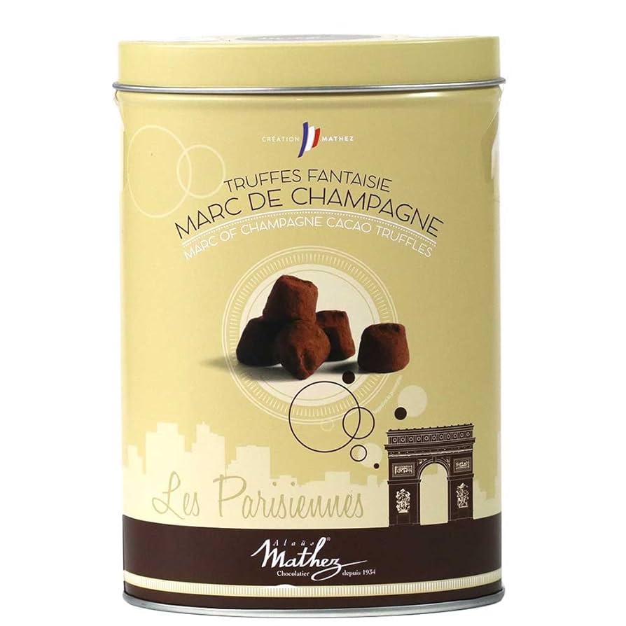 Mathez 'Les Parisiennes' French Chocolate Truffles with Marc de Champagne, 7.1oz Tin