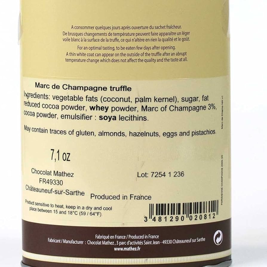 Mathez 'Les Parisiennes' French Chocolate Truffles with Marc de Champagne, 7.1oz Tin