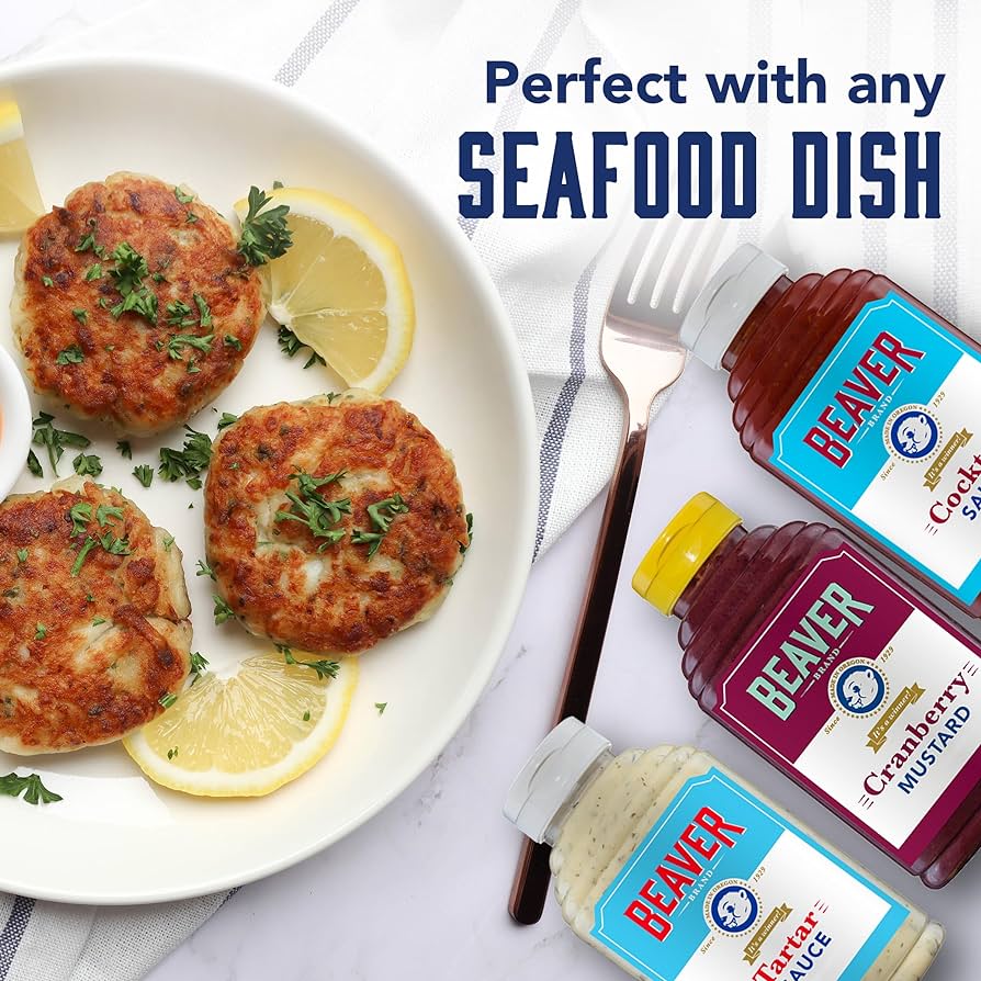 Beaver Condiments Variety Pack, Cocktail Sauce, Tartar Sauce and Cranberry Mustard - Pack of 3