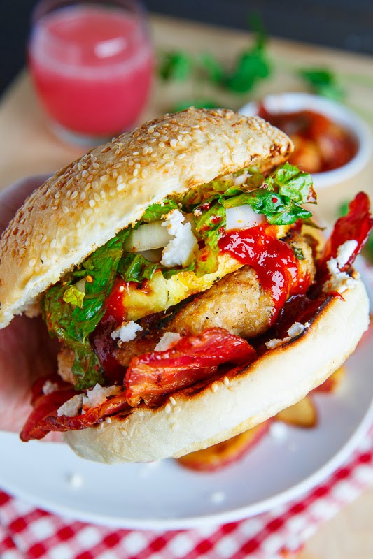 Korean BBQ Chicken Burgers with Grilled Pineapple and Gochujang BBQ Sauce