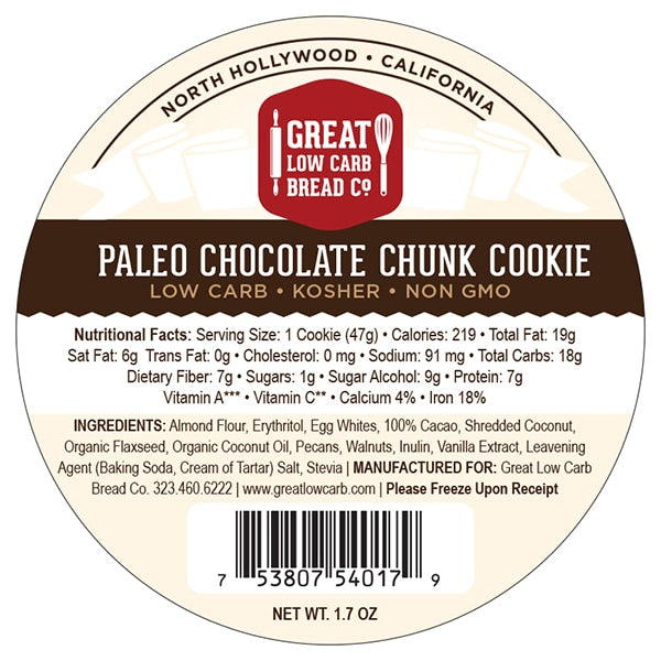 Great Low Carb Chocolate Chunk Paleo Cookie 1.7oz
