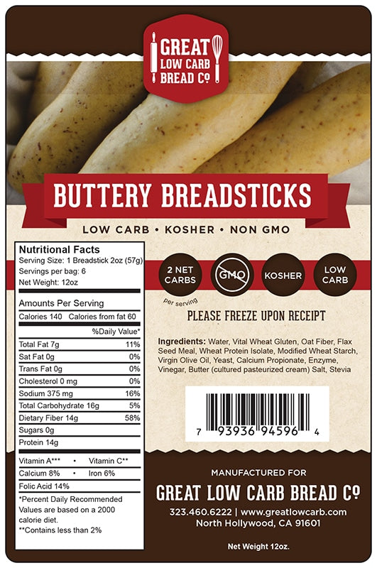 Great Low Carb Buttery Breadsticks 12oz - 6 per bag
