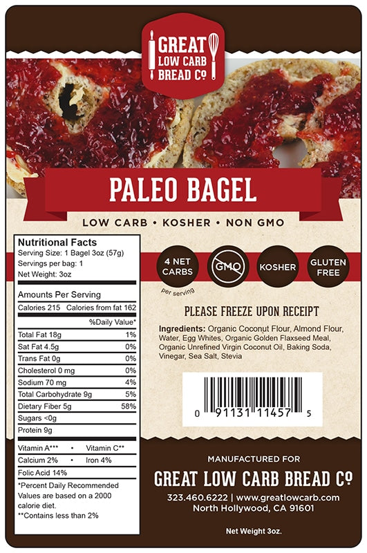 Great Low Carb Paleo Bagel 3oz - Gluten Free