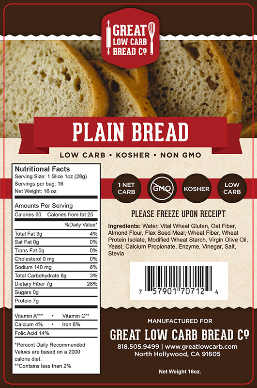 Great Low Carb Plain Bread 16oz Loaf