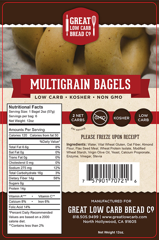 Great Low Carb Multigrain Plain Bagels 12oz Bag of 6