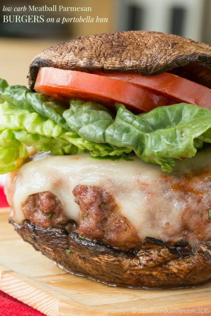 Meatball Parmesan Burgers {with a low carb option} - Portabello Mushrooms