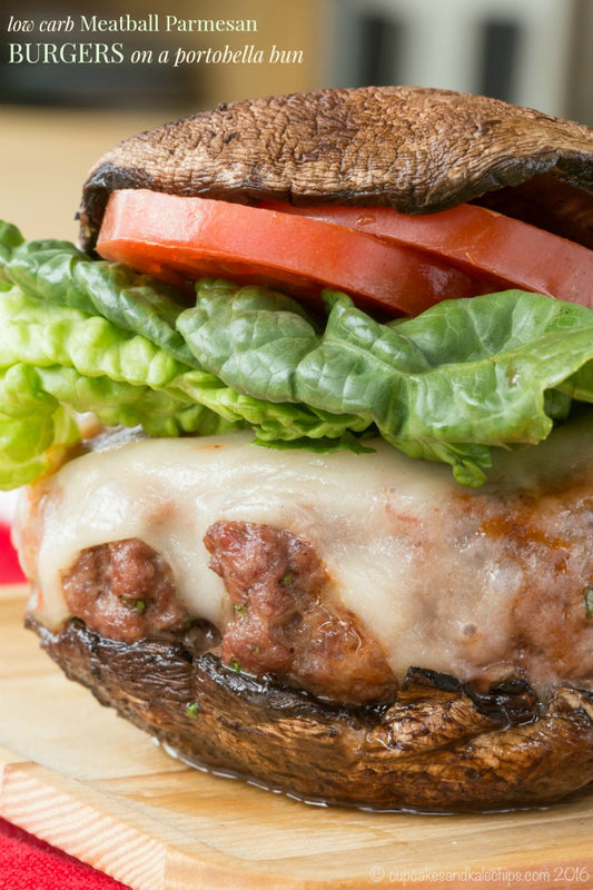 Meatball Parmesan Burgers {with a low carb option} - Portabello Mushrooms