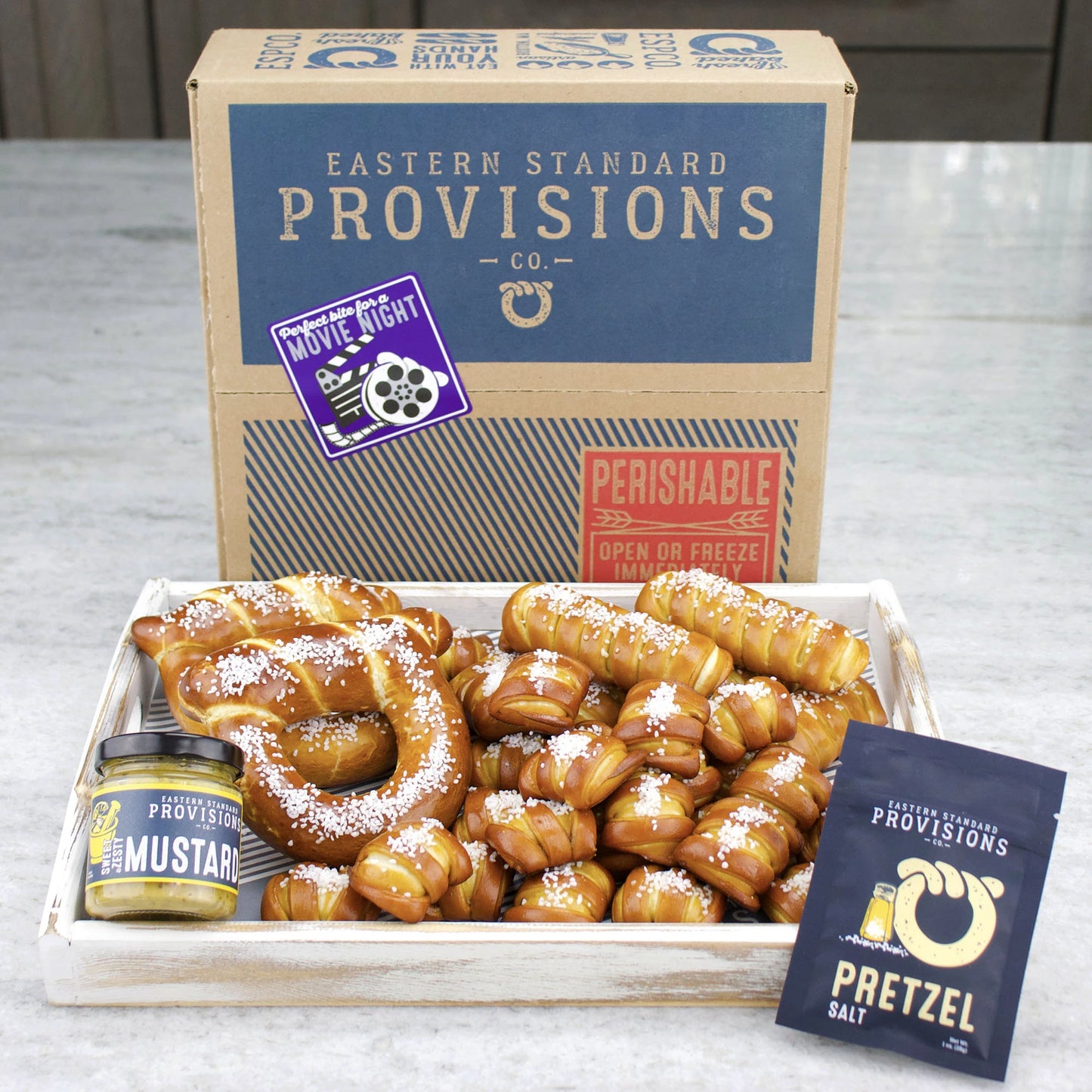 MOVIE NIGHT SNACK PACK - Artisanal Soft Pretzels, Mustard & Salt
