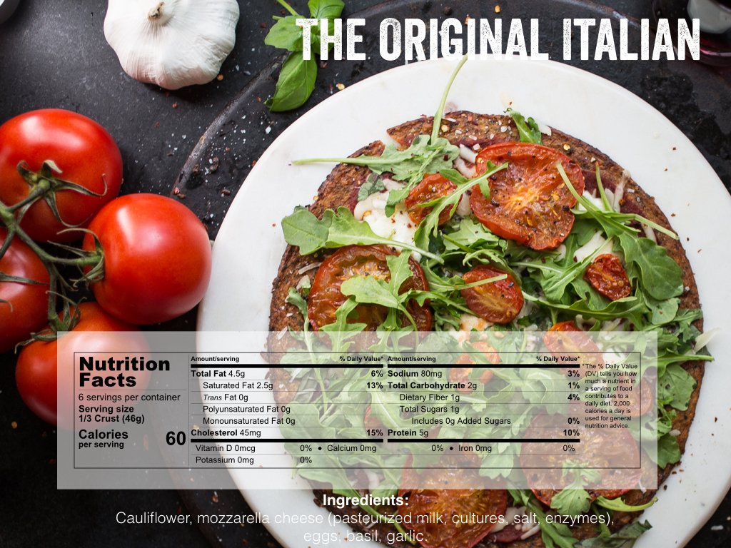 Cali'flour Foods Gluten Free, Low Carb Cauliflower Pizza Crusts - 6 Original Italian Crusts, 2 Sweet Red Pepper Crusts, and 2 Dairy Free Plant