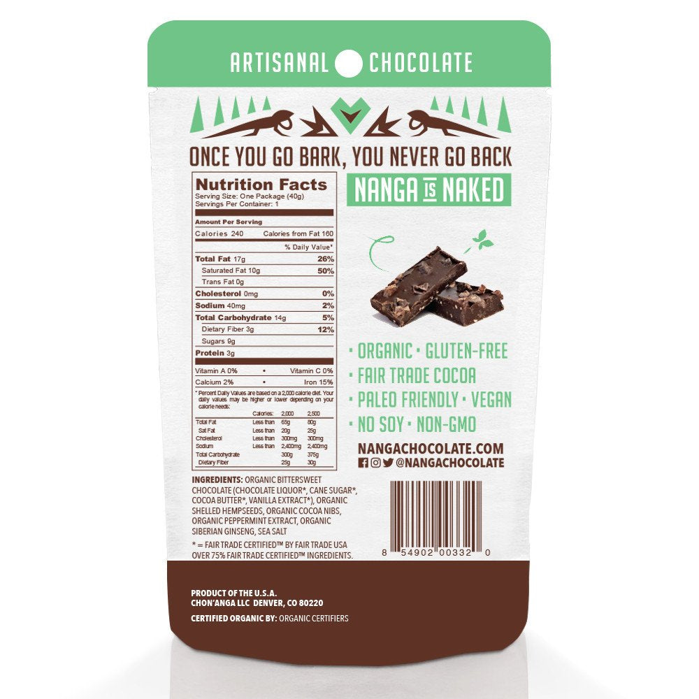 Nibs Peppermint Hemp Seed Organic Dark Chocolate Bark / 12 Pack