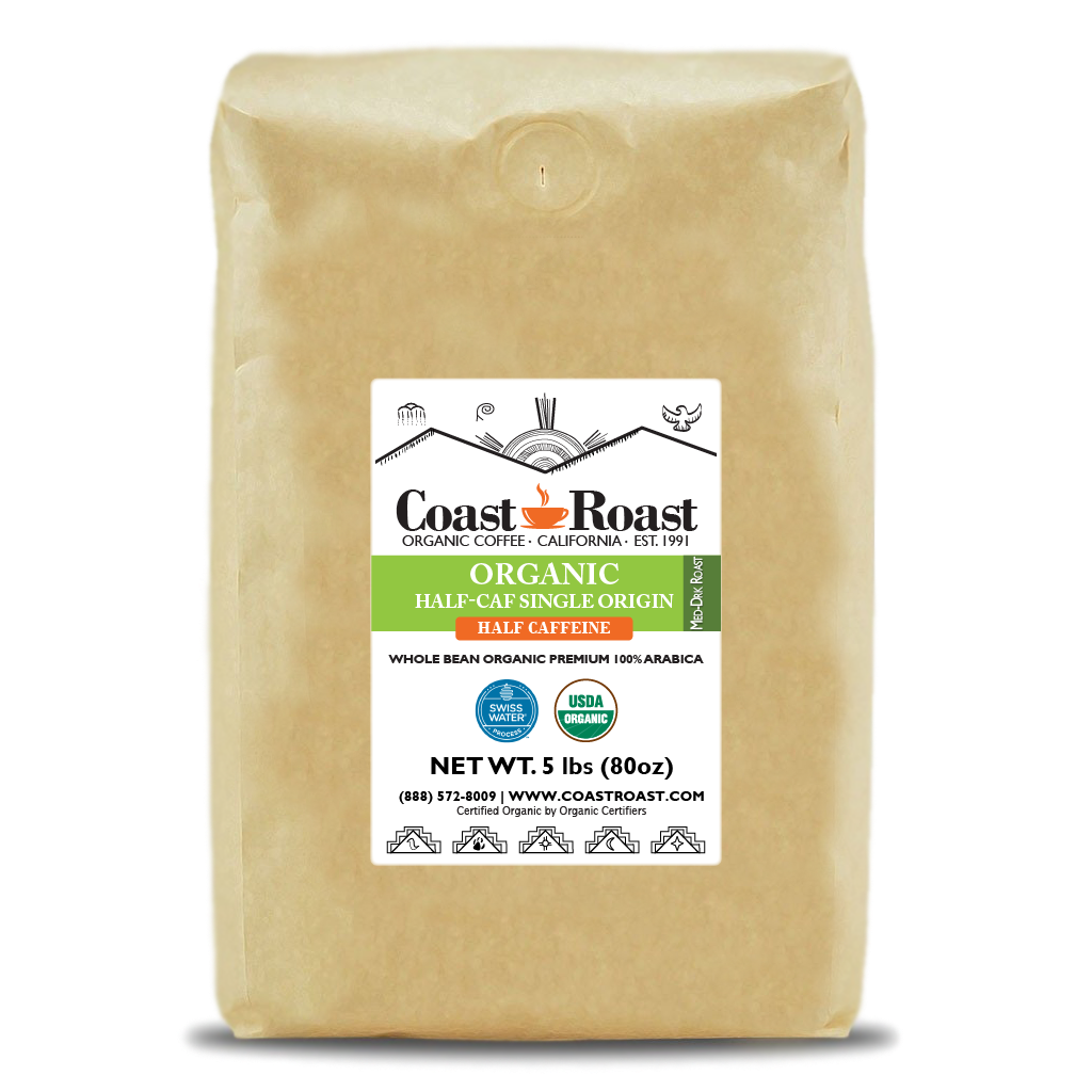 Organic Swiss Water Half-Caf Single Origin Whole Bean Coffee