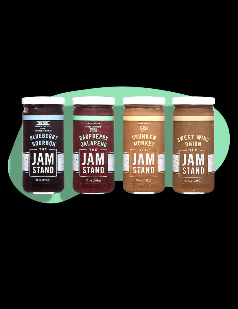 The Jam Stand 4 Pack - Blueberry Bourbon, Peachy Sriracha, Drunken Monkey & Swee Wino Onion
