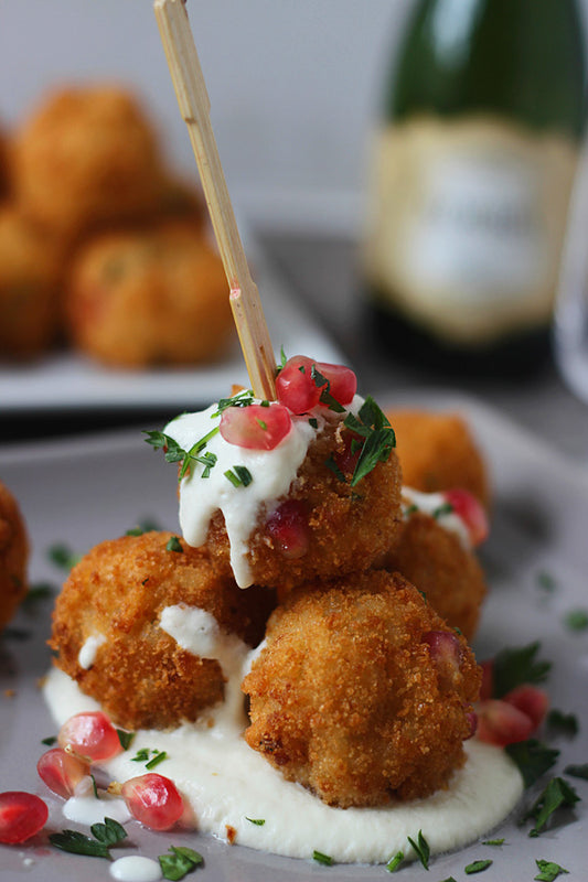 Pomegranate Arancini with Goat Cheese Fonduta