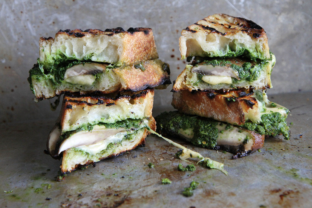 Portobello, Gouda and Kale Pesto Grilled Cheese