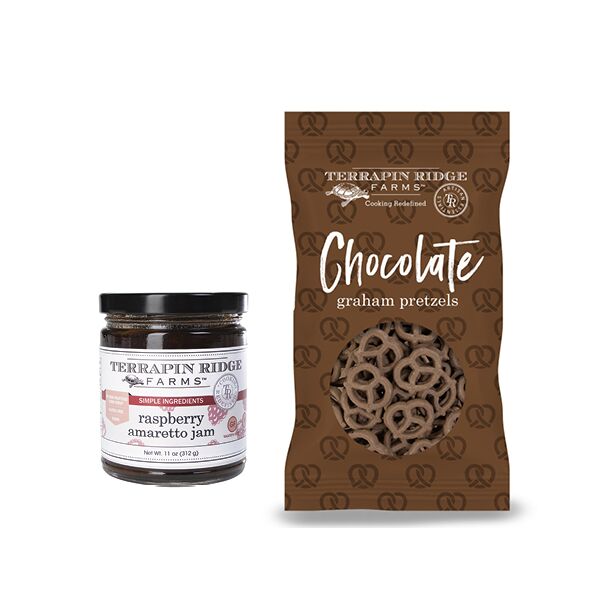 The Everything Gift - Raspberry Amaretto Jam + Chocolate Pretzels - Terrapin Ridge Farms