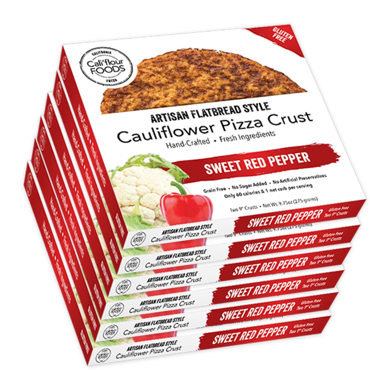 Cali'flour Foods Gluten Free Low Carb Cauliflower Sweet Red Pepper Pizza Crusts - 3 Boxes (6 Total Crusts, 2 Per Box)