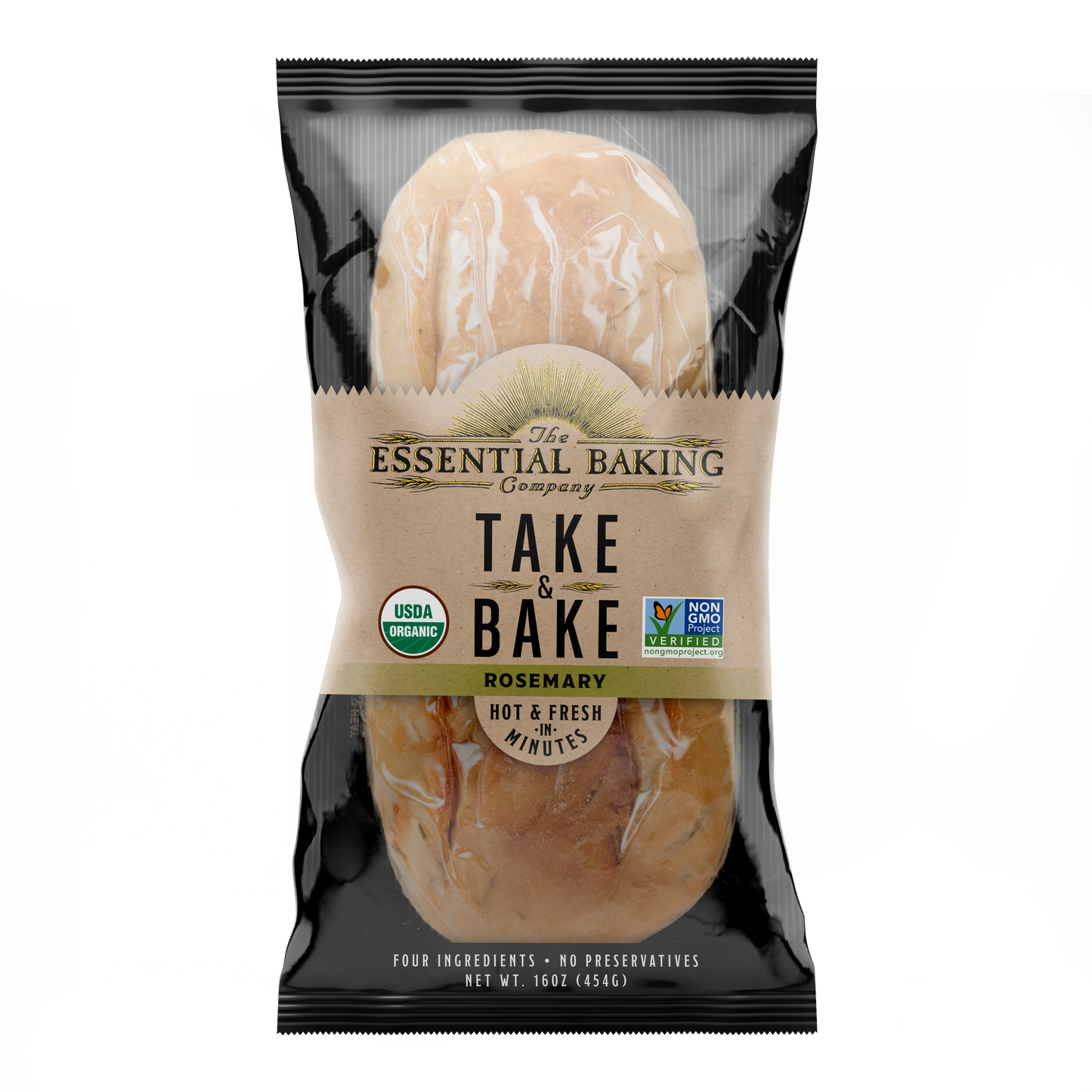 Take & Bake Rosemary Bread - Certified Organic , Non-GMO - No Preservatives, Only 5 Ingredients, Freshness Seal