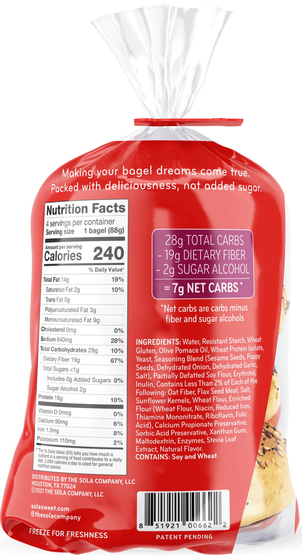 SOLA Low Carb Bagels - Everything