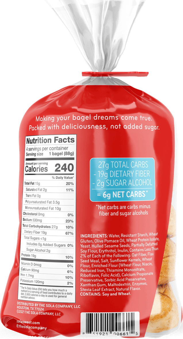 SOLA Low Carb Bagels - Sesame