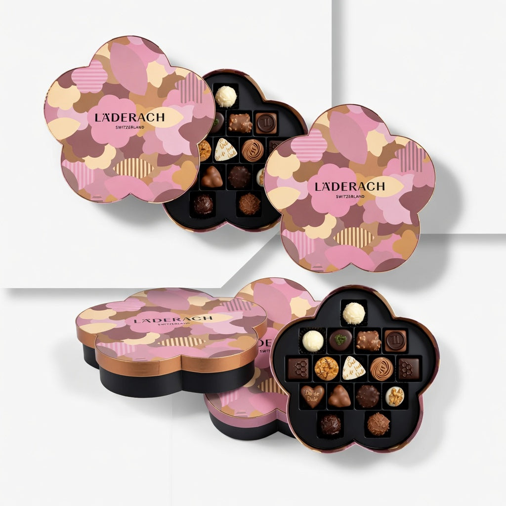 Läderach Swiss Chocolate Pralines and Truffles, 16 Piece Flower Box