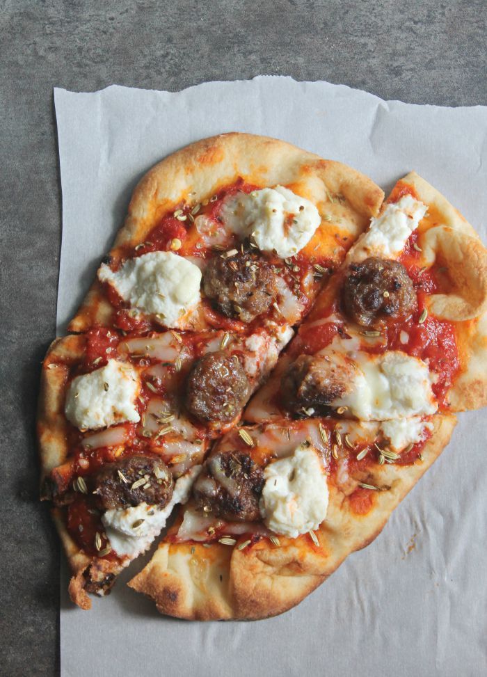 Sausage, Ricotta & Onion Naan Pizza