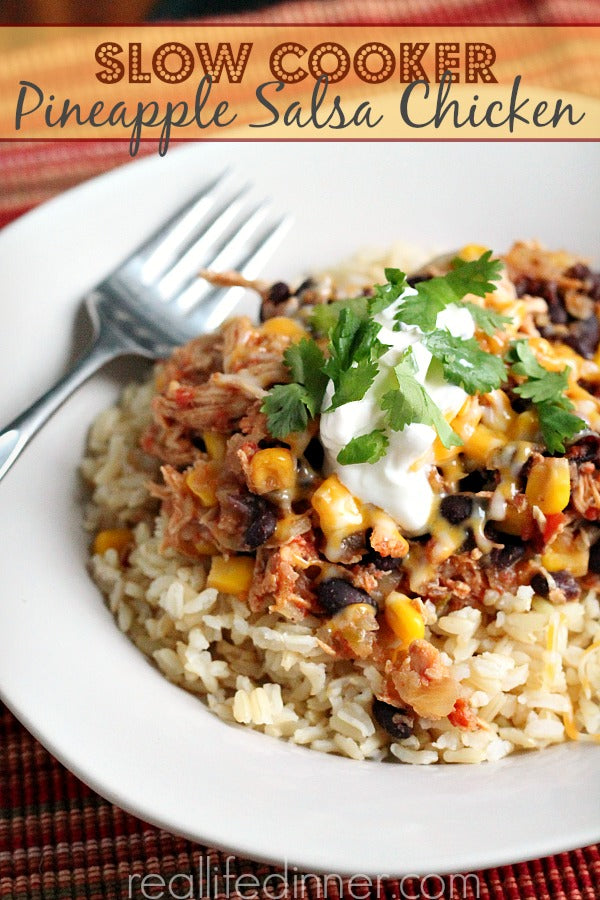 Slow Cooker Pineapple Salsa Chicken w/ Black Beans