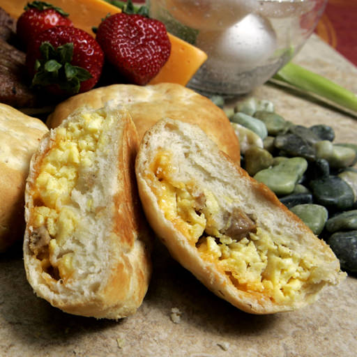 Southern Style Biscuit Stuffed with Egg, Sausage and Cheddar Cheese - 14 per tray