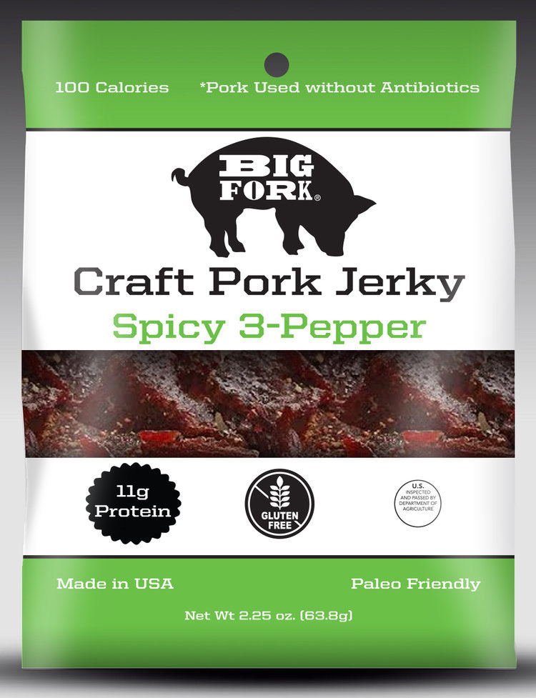 Spicy 3-Pepper Craft Pork Jerky - 1 Case (8 X 2.25 oz. packs)