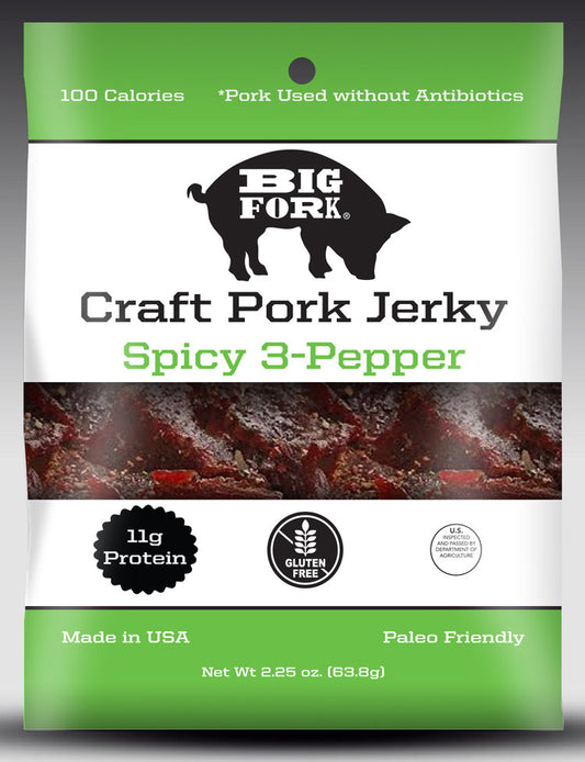 Spicy 3-Pepper Craft Pork Jerky - 1 Case (8 X 2.25 oz. packs)