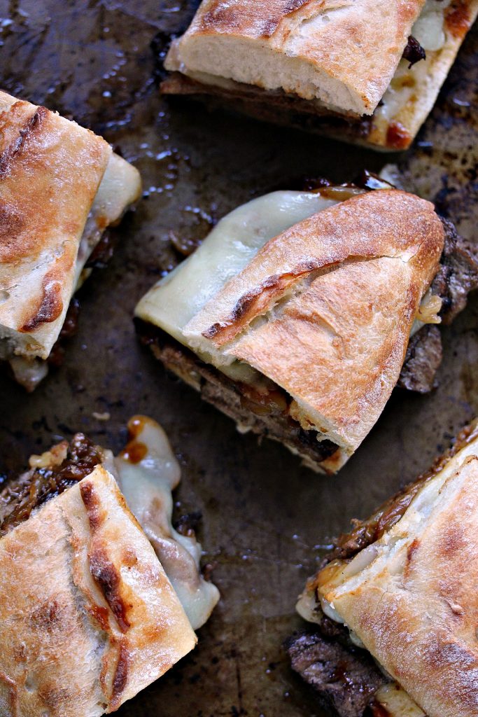 Steak Sandwiches with Caramelized Onions and Provolone Cheese