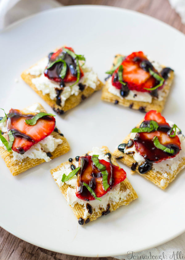 Fresh Strawberry Over Goat Cheese Triscuit Bites