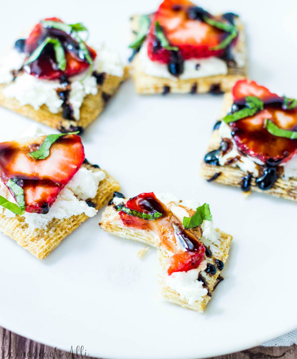 Fresh Strawberry Over Goat Cheese Triscuit Bites