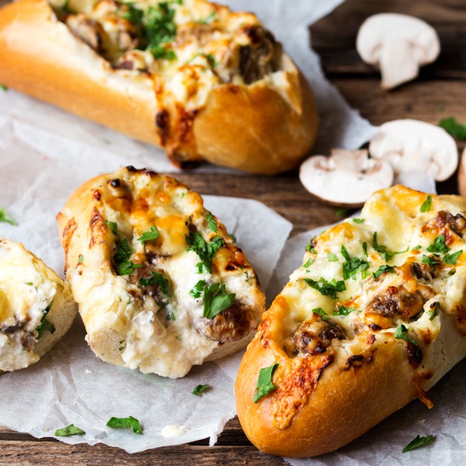 CREAMY GARLIC & MUSHROOM STUFFED BREAD