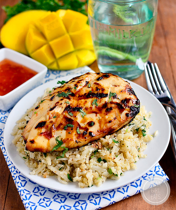 Sweet Chili Coconut Lime Grilled Chicken with Coconut Lime Cauliflower Rice