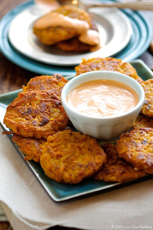 Sweet Potato Fritters with Sriracha Mayo