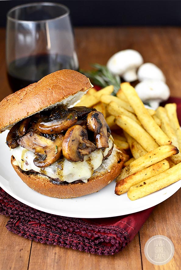 Swiss Pan Burgers with Rosemary-Mushroom Pan Sauce