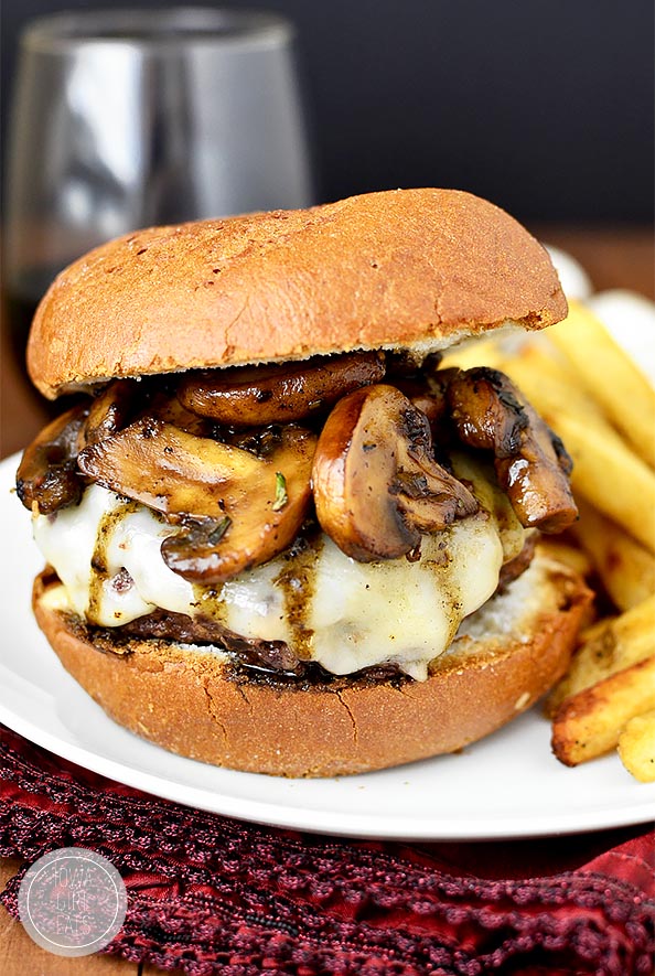 Swiss Pan Burgers with Rosemary-Mushroom Pan Sauce