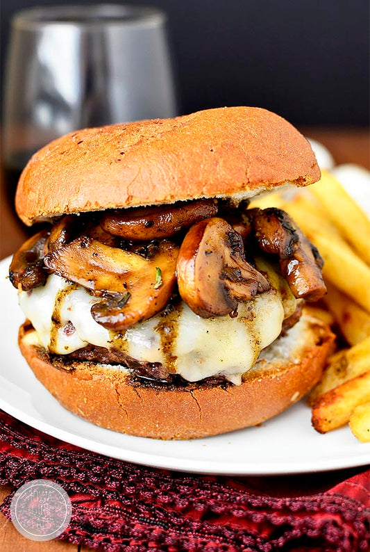 Swiss Pan Burgers with Rosemary-Mushroom Pan Sauce
