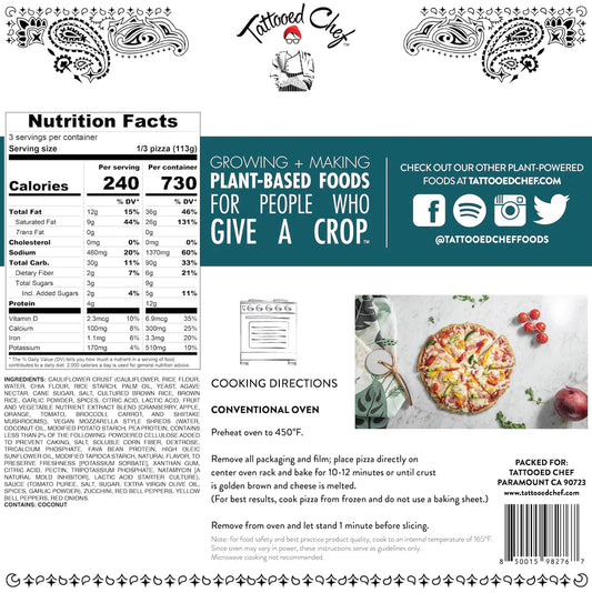 Tattooed Chef Plant Based Vegetable Vegan Pizza - 12 oz - 10/Case