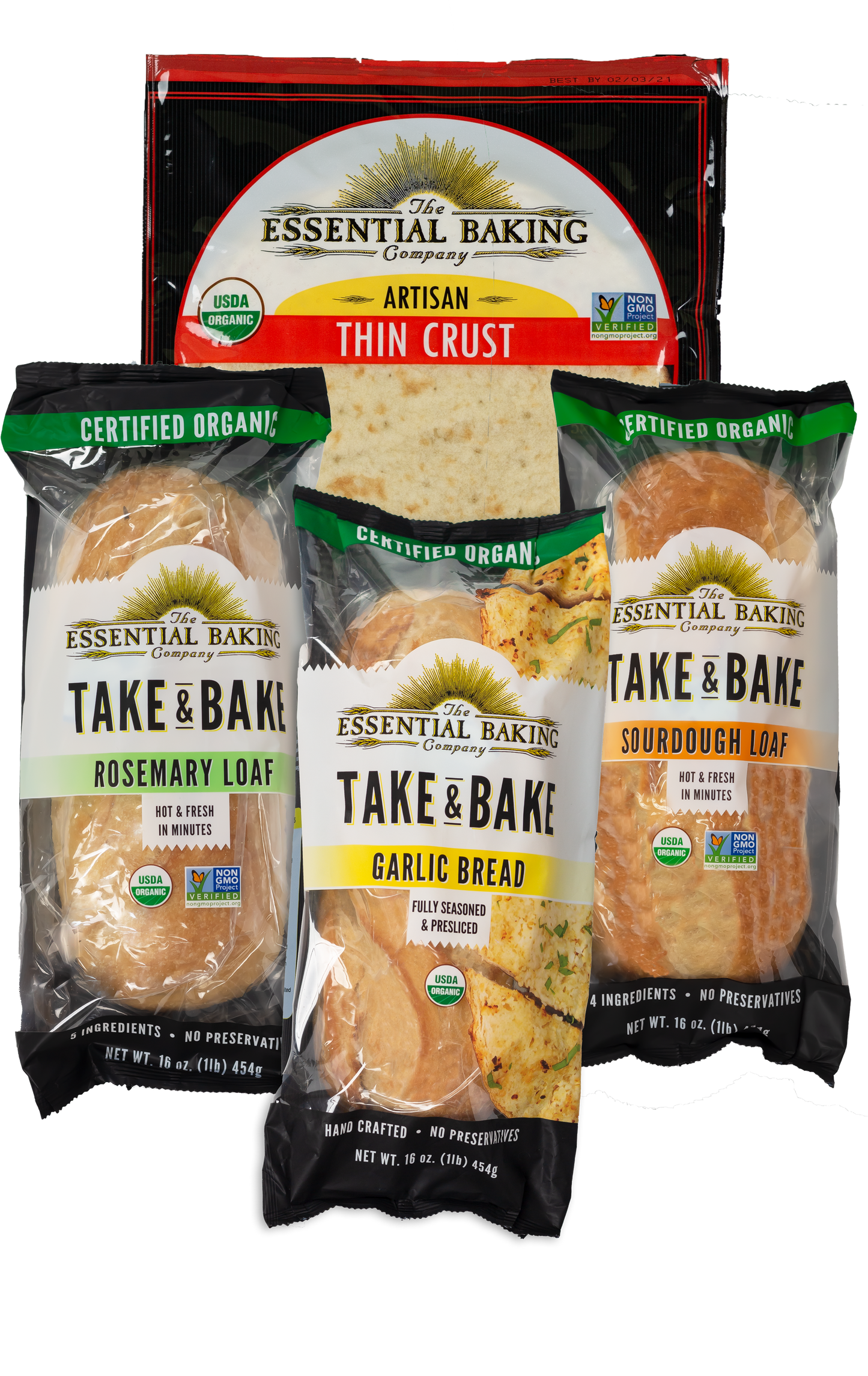 T&B 8/ct Variety Pack – 2 Sourdough, 2 Rosemary, 2 Garlic Loaves & 2 Thin Pizza Crusts