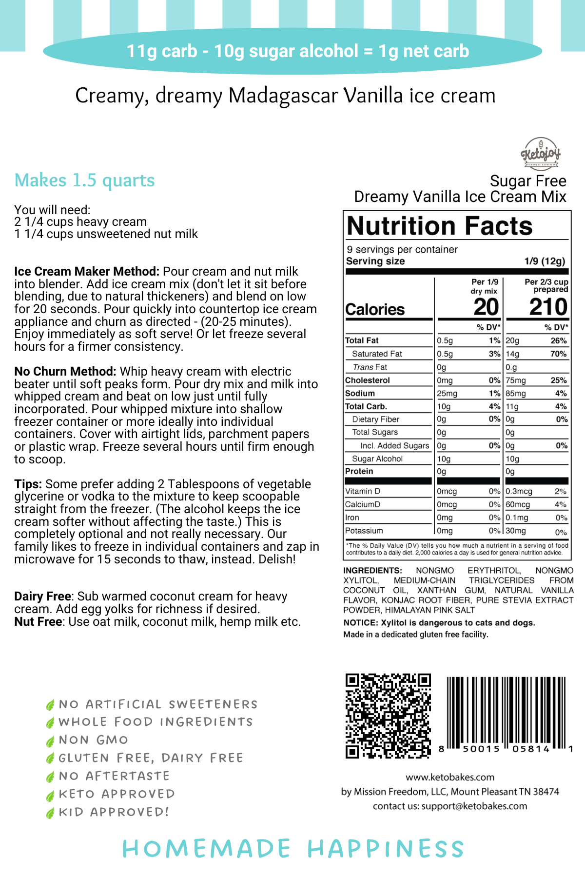 Ice Cream Mix - DREAMY VANILLA -1g net carbs