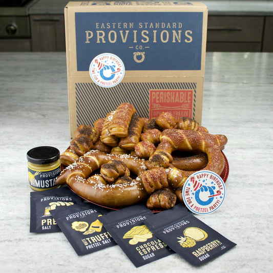 BIRTHDAY BASH BIRTHDAY GIFT BOX - Artisanal Soft Pretzels, Mustard & Gourmet Flavored Salts